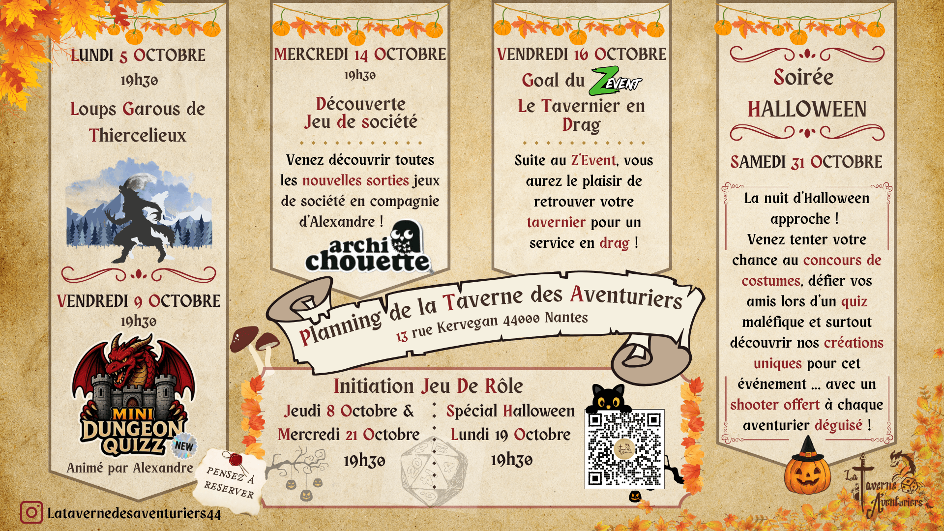 Programmation Octobre 2026 - La Taverne s'Anime !