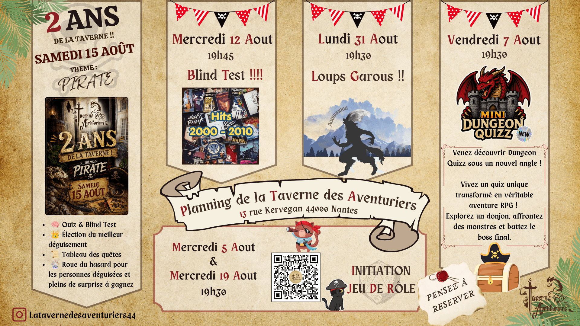 Programmation Aout 2026 - La Taverne s'Anime !