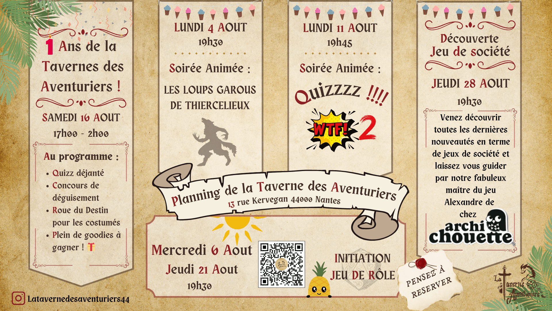 Programmation Aout - La Taverne s'Anime !